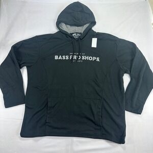 Bass‎ Pro Shops Hoodie Black Pullover Fleece Lined Sweatshirt Men's 2XL NWT